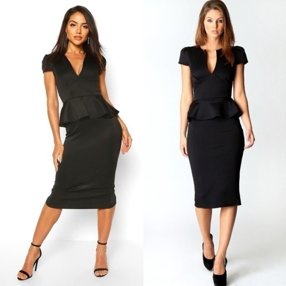 Boohoo Black Peplum Midi Dress